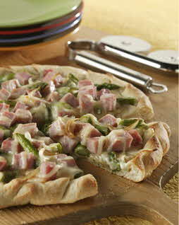 HONEY-CURED HAM AND ASPARAGUS PIZZA