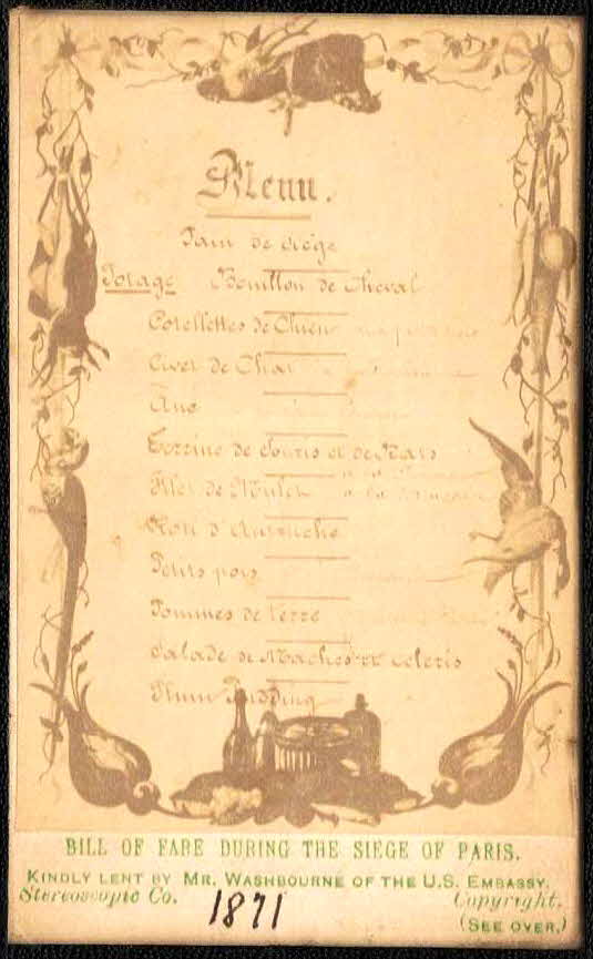 1871 Siege of Paris Menu (French)