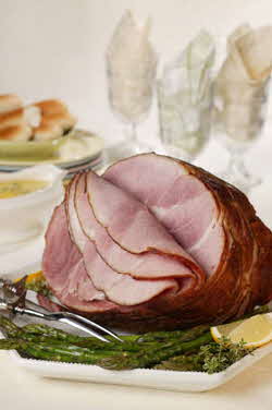 SPIRAL-CUT HAM WITH SLOW-ROASTED ASPARAGUS AND LEMON-THYME SAUCE