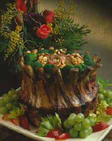 CROWN ROAST OF PORK WITH WALNUT-RHUBARB STUFFING