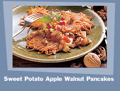 Sweet Potato Pancakes - Apple Walnut Topping