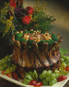 CROWN ROAST OF PORK WITH WALNUT-RHUBARB STUFFING