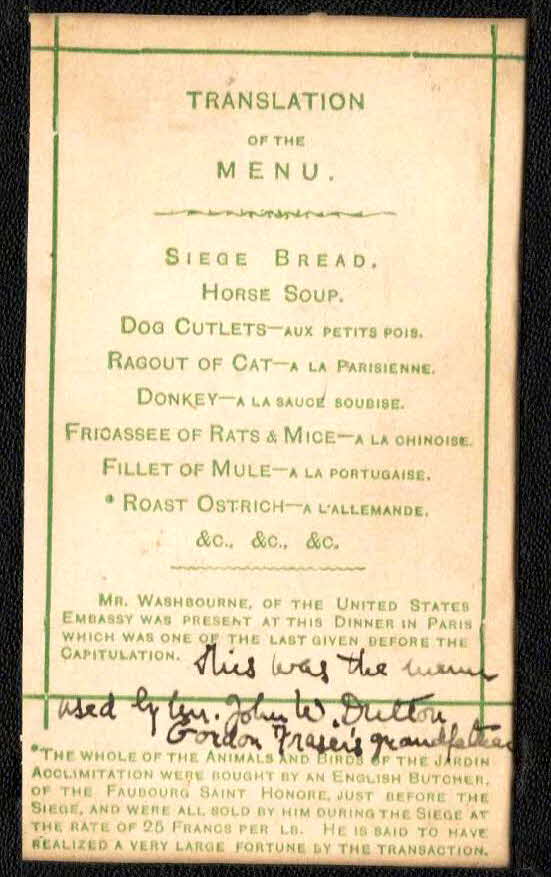 1871 Siege of Paris Menu