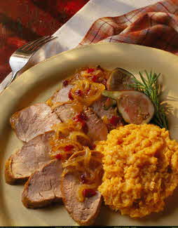 SPIRITED PORK TENDERLOIN WITH FIG AND CHIPOLTE ONIONS