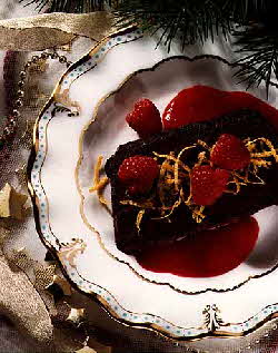 Chocolate Pave with Raspberry Sauce